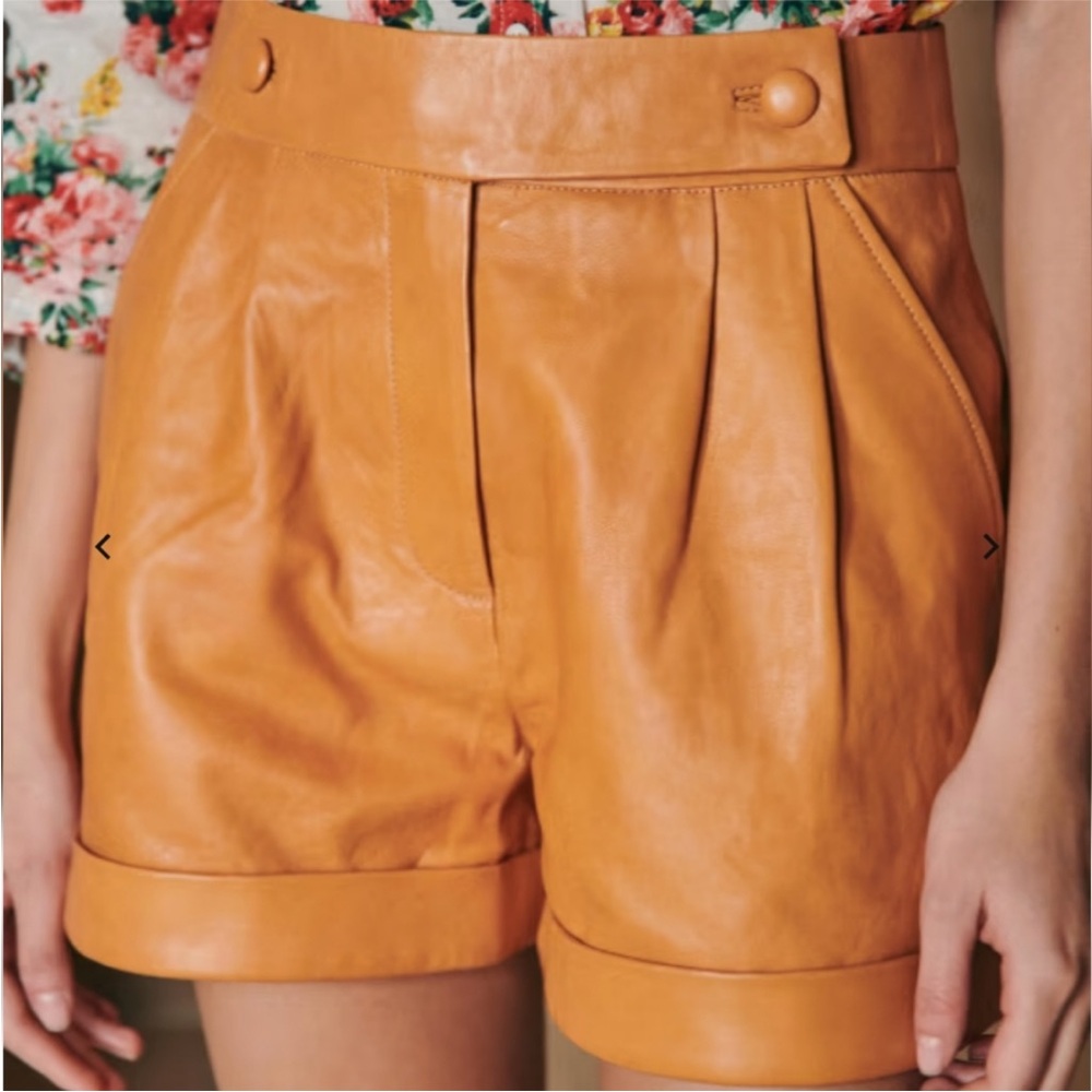 Sezane William Leather Shorts 34